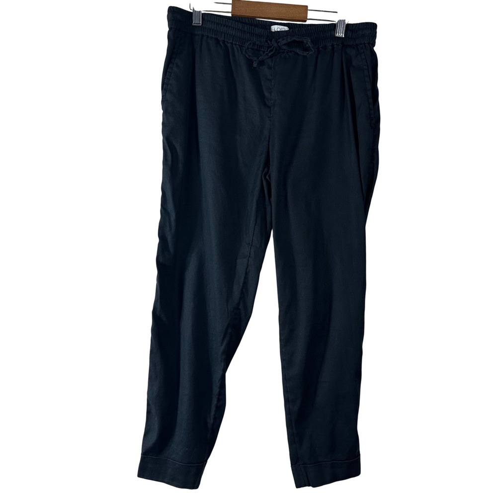 Loft Petites Black Linen Lyocell Blend Pull On Tapered Pants SP Drawstring Waist